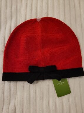 kate spade red and black contrast bow beanie